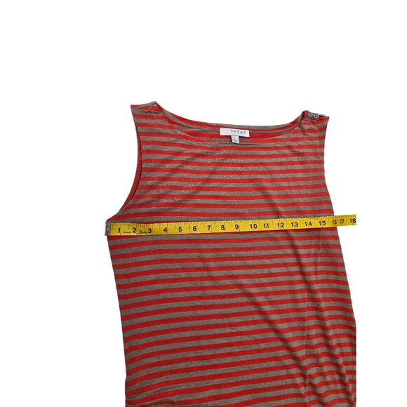 Striped Red & Beige Sleeveless Top With Side Ruching & Button Detail By Kenar - Picture 4 of 6